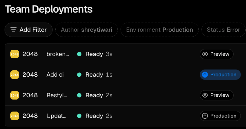 Vercel's Deployments tab